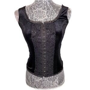 Twenty One Black Velour Lace Hook&Eye Vest Dark Romantic Goth Grunge Boho Small
